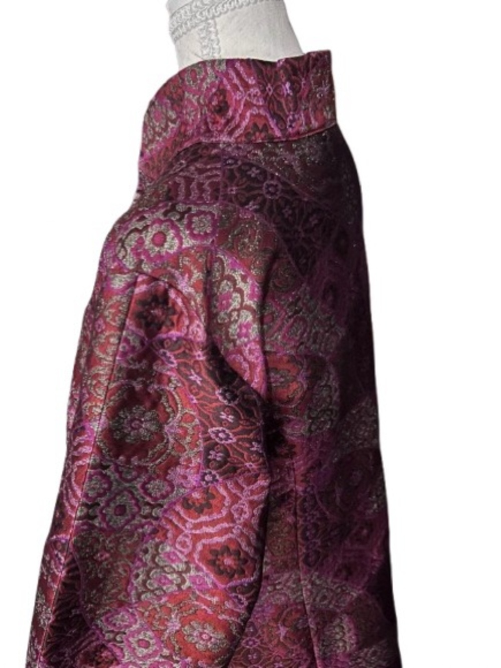 100% Silk CONNIE ROBERSON Jacket Tapestry Brocade Small Burgundy Designer - Picture 6 of 15
